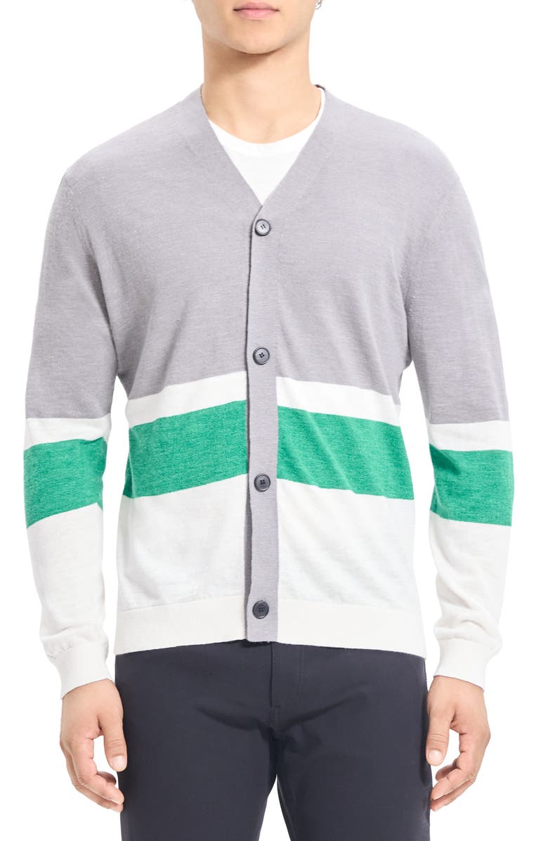 Theory Larus Relaxed Stripe Button Cardigan, Main, color, 