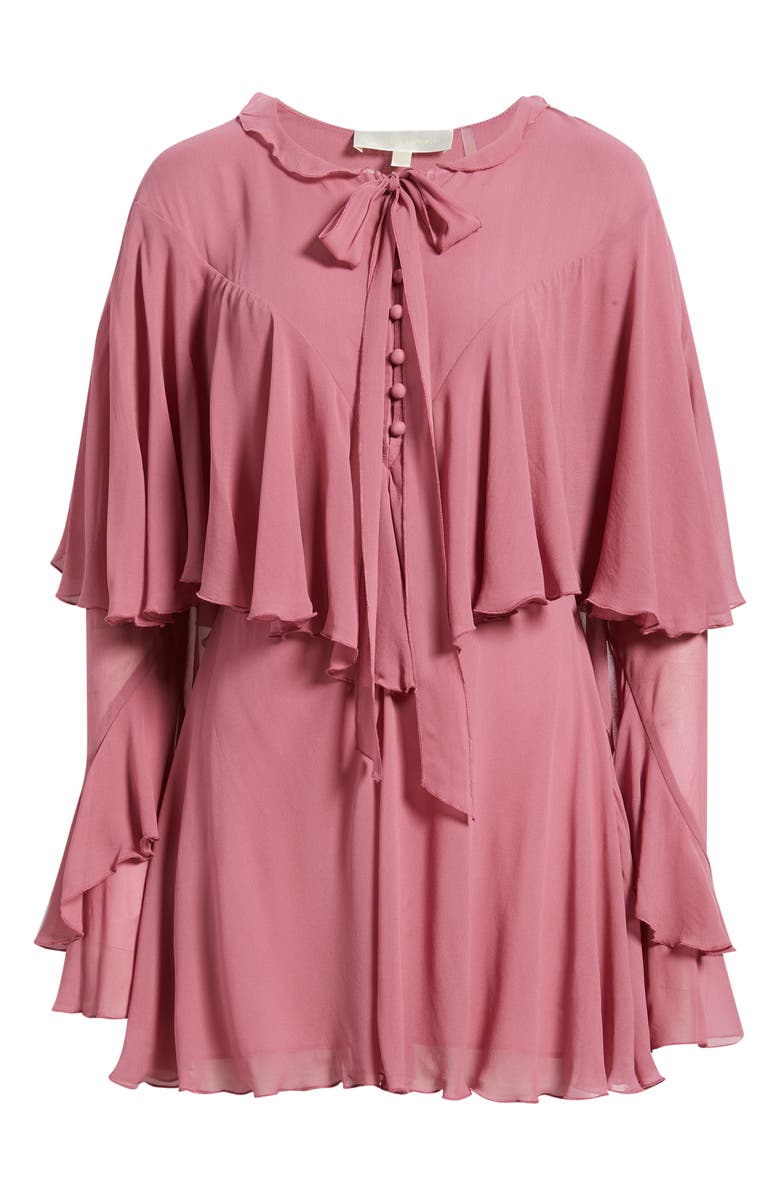 LoveShackFancy Liraine Ruffle Long Sleeve Minidress, Alternate, color, Deep Rose