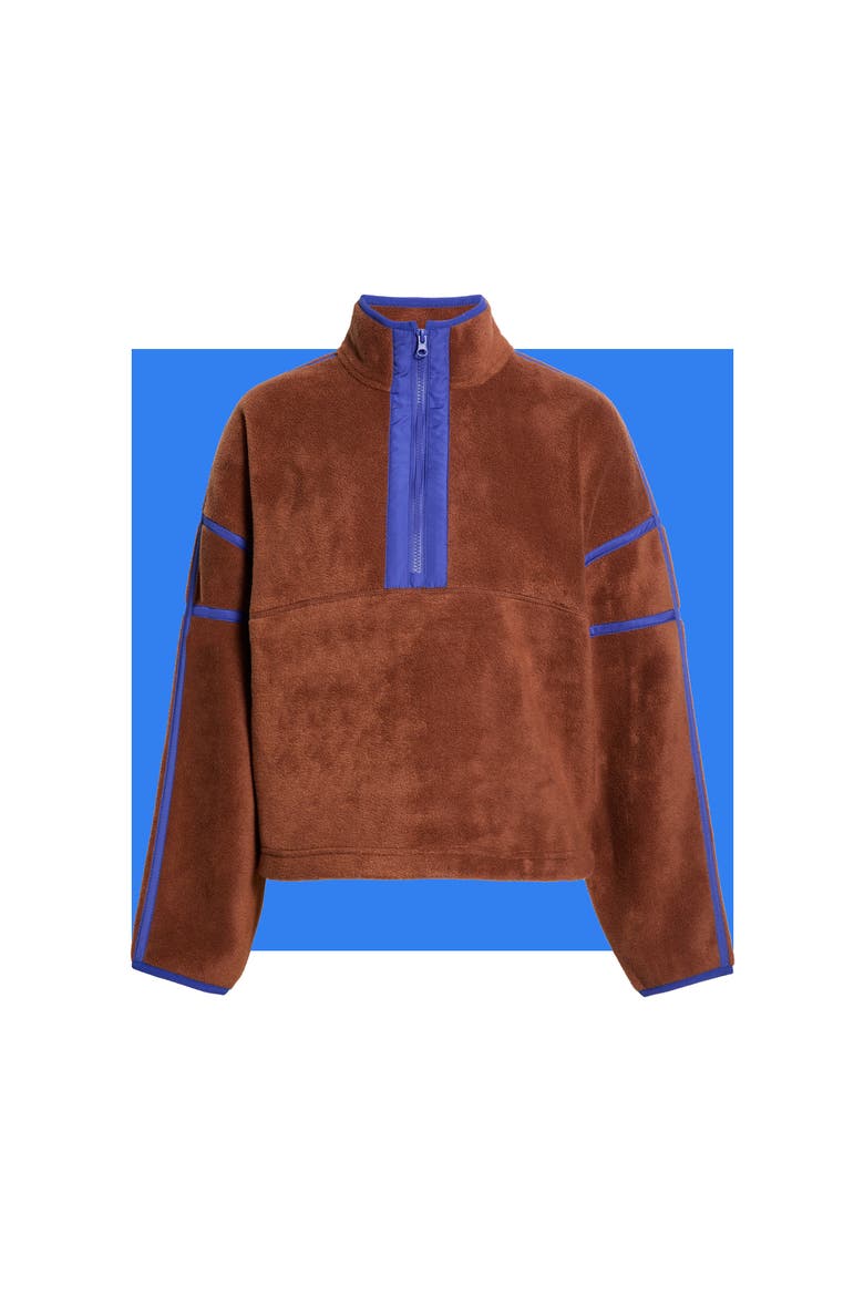 Soft Faux Shearling Half-Zip Pullover, Main, color, CARAMEL