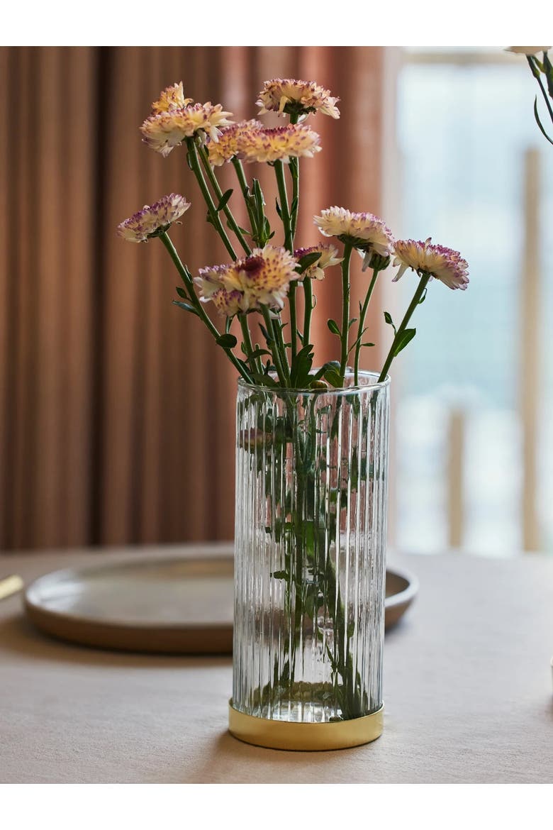 Fluted Glass Vase/Planter, Alternate, color, Brass