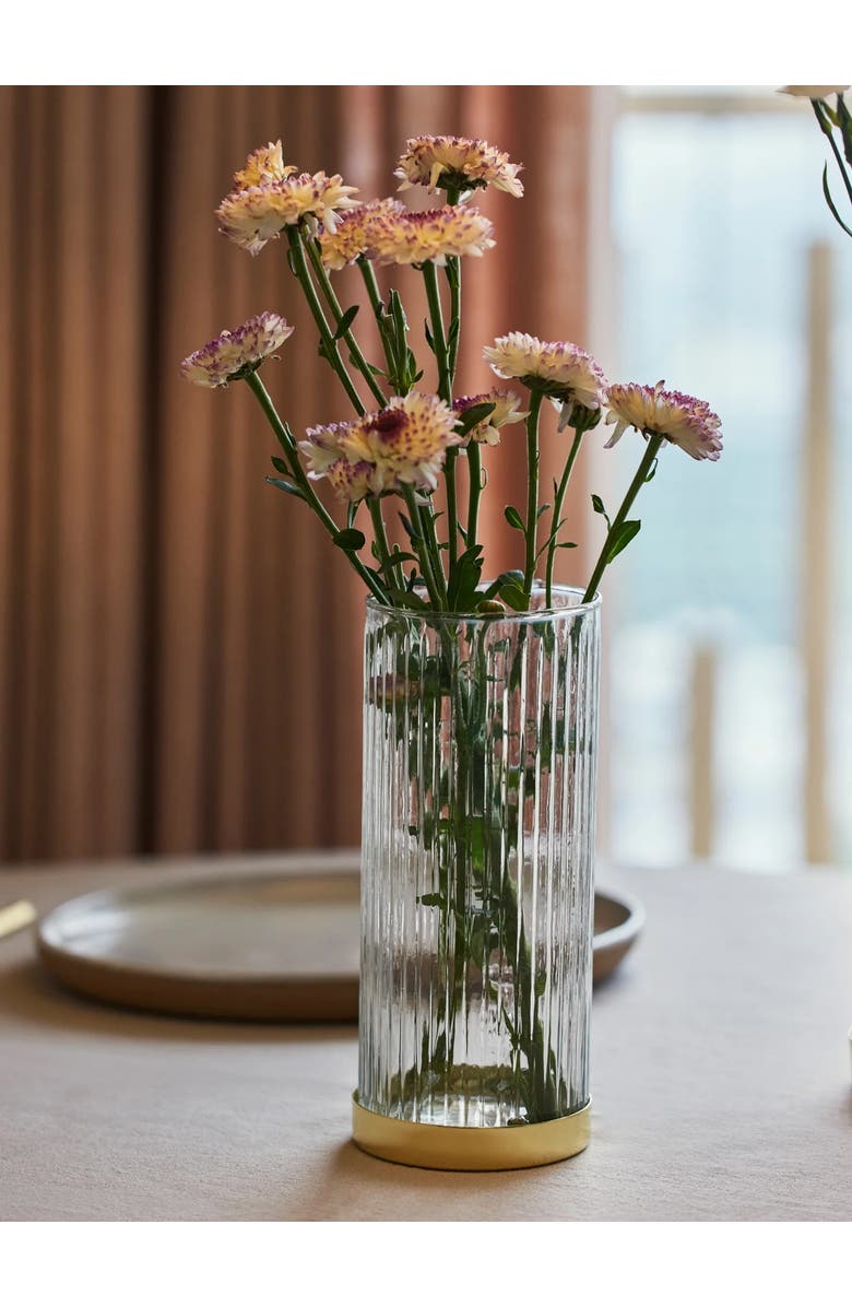 Fleck Fluted Glass Vase/Planter, Alternate, color, Brass