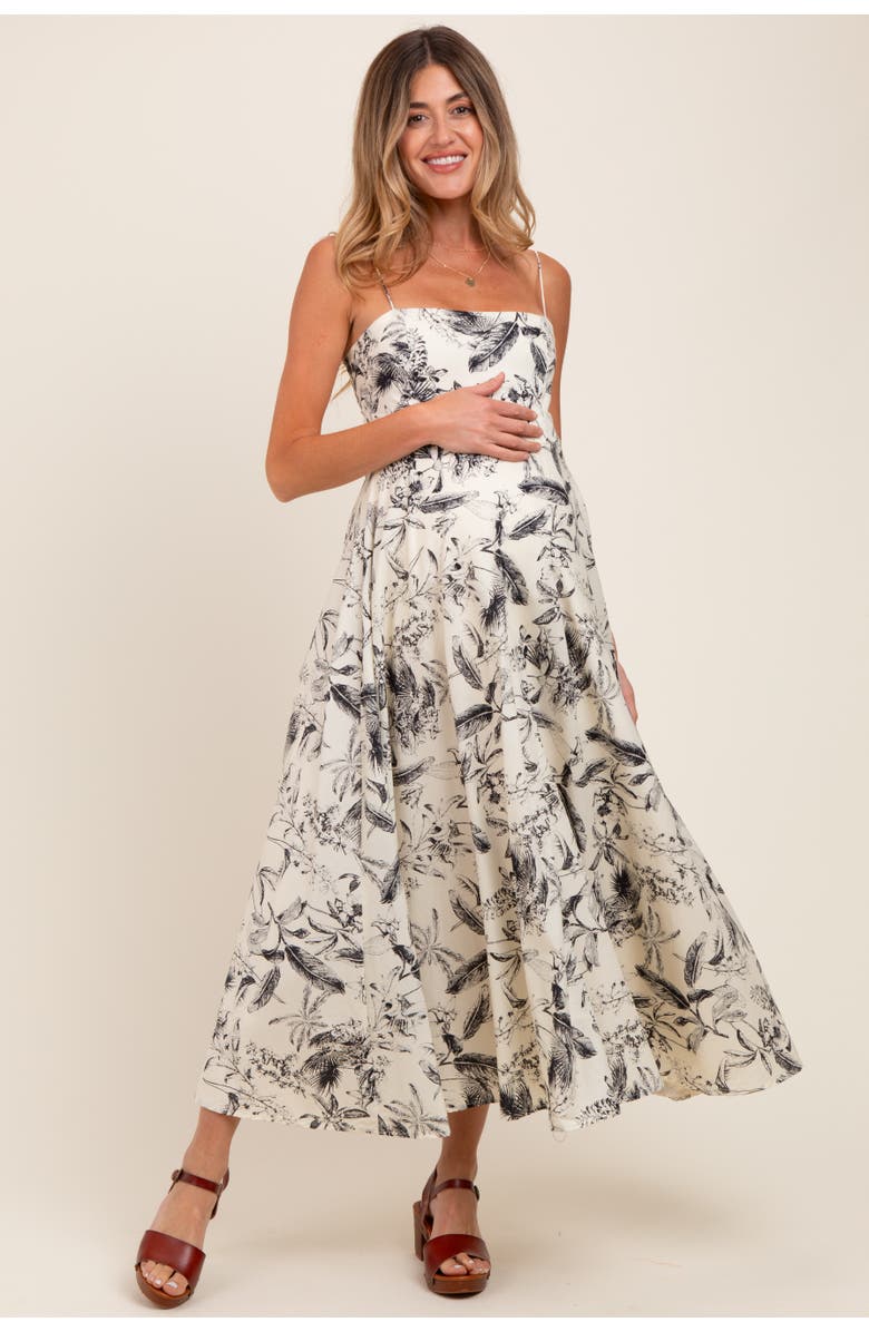 PinkBlush Spaghetti Strap Printed A-Line Midi Dress, Main, color, Cream