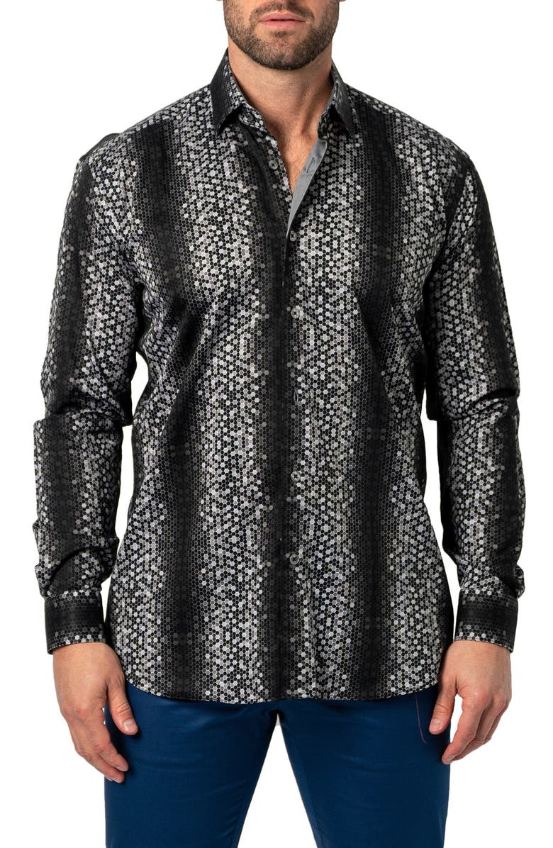 Maceoo Fibonacci Bee Regular Fit Print Button-Up Shirt, Main, color,