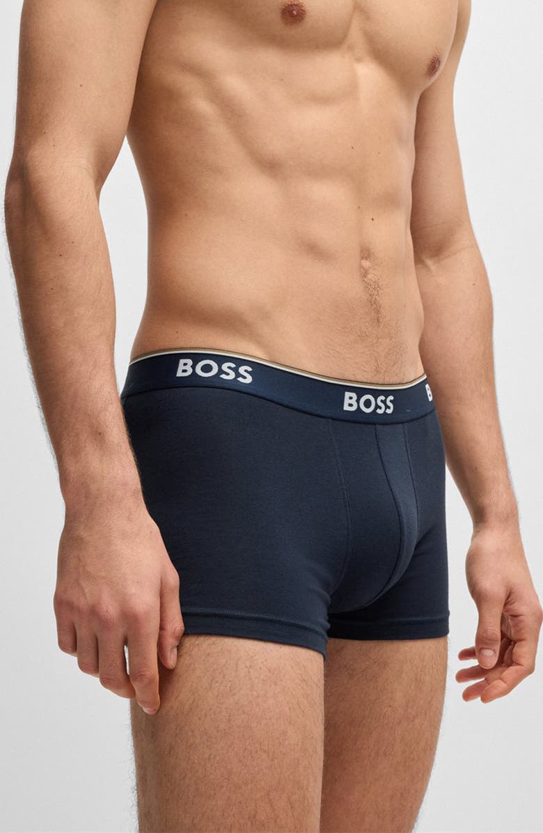 BOSS Assorted 3-Pack Power Stretch Cotton Trunks, Alternate, color, Black/ Blue Assorted