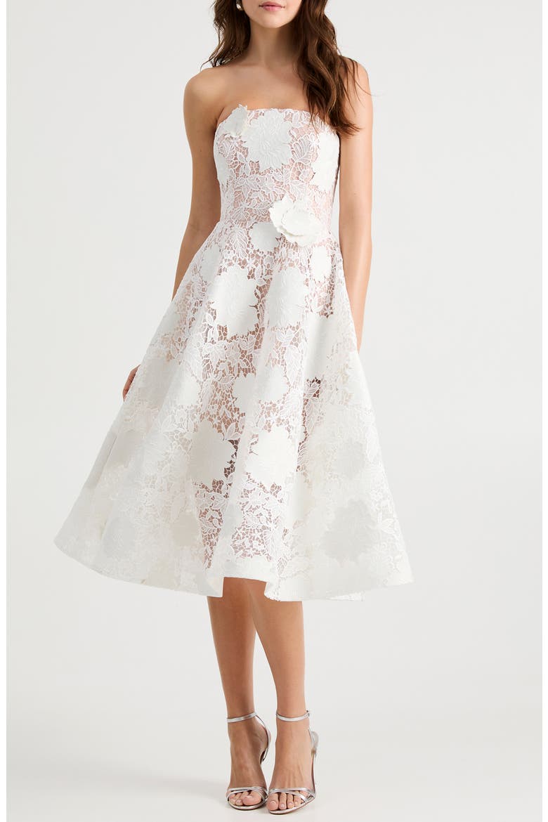 Cassandra Strapless Guipure Lace Dress, Main, color, OFF WHITE