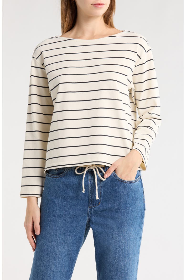 Luxe Stripe Sueded Cotton T-Shirt, Main, color, BLACK/ WHITE STRIPE