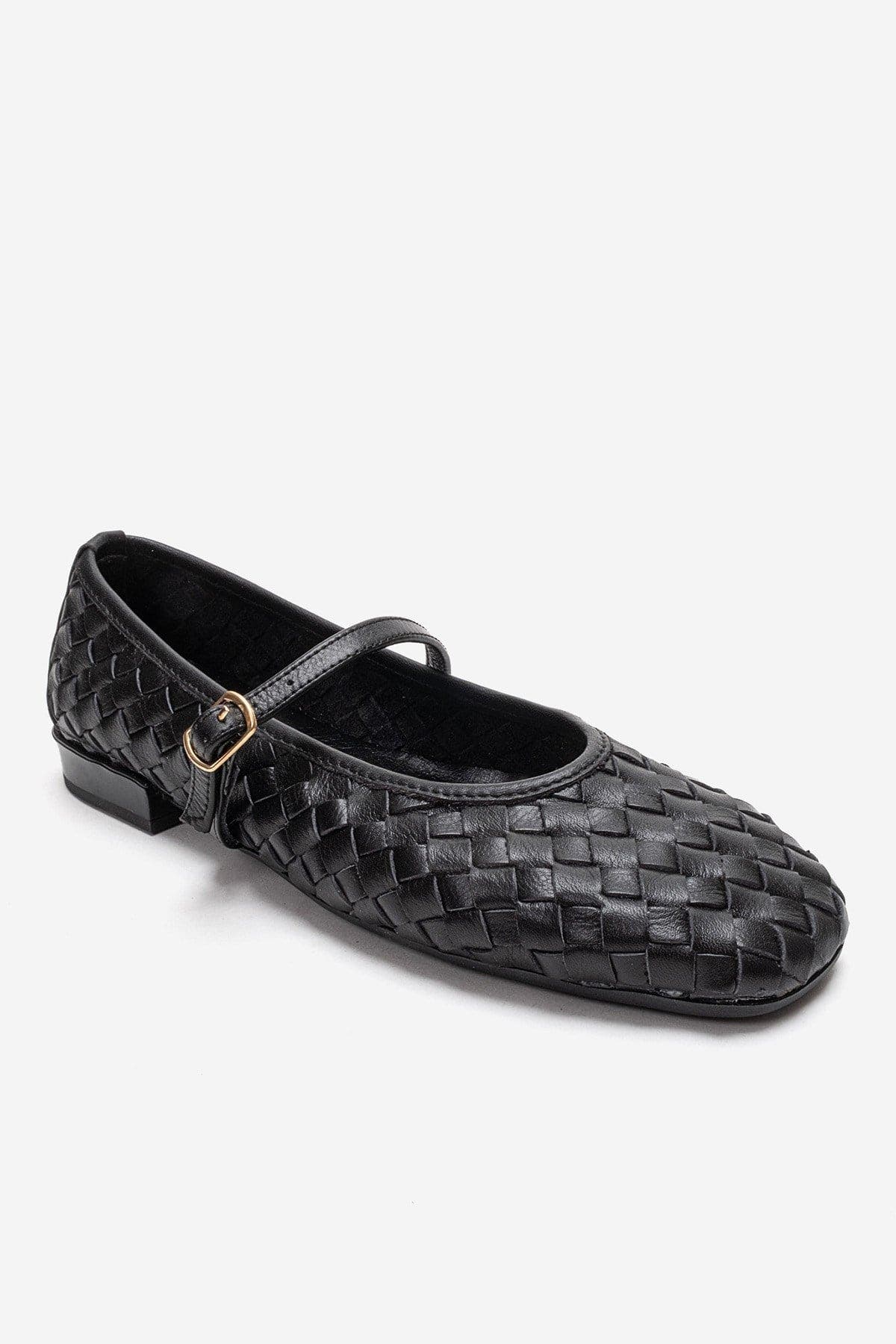 Forever & Always Shoes Yevora Leather Woven Strap Ballet Flat, Alternate, color, Black