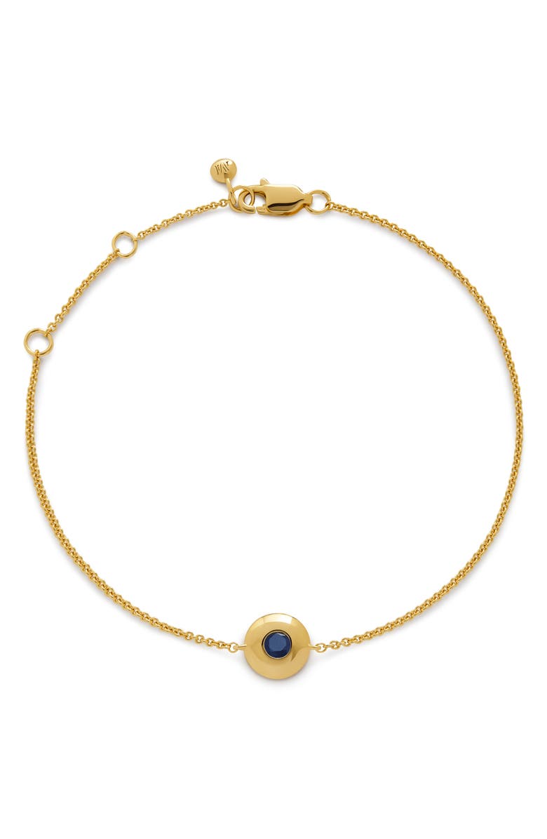 Monica Vinader Bezel Birthstone Station Bracelet, Main, color, September/ Blue Sapphire/ Gold