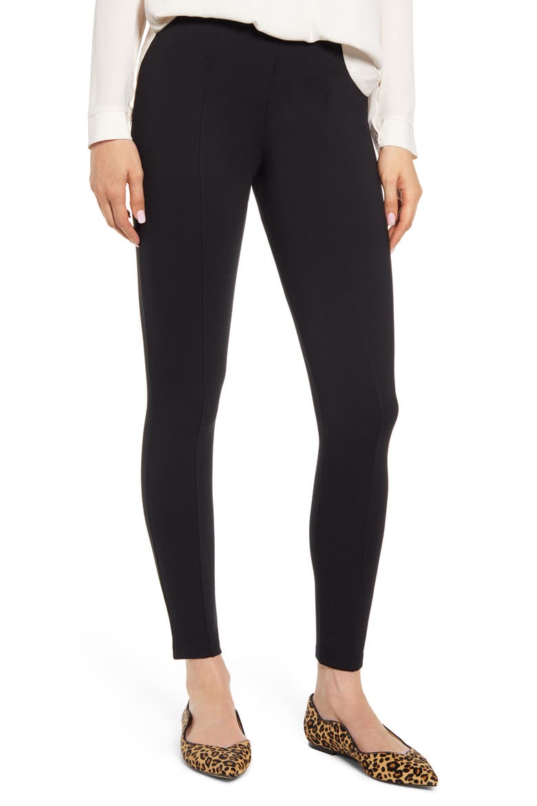 Essential High Waist Pintuck Ponte Leggings, Main, color, BLACK