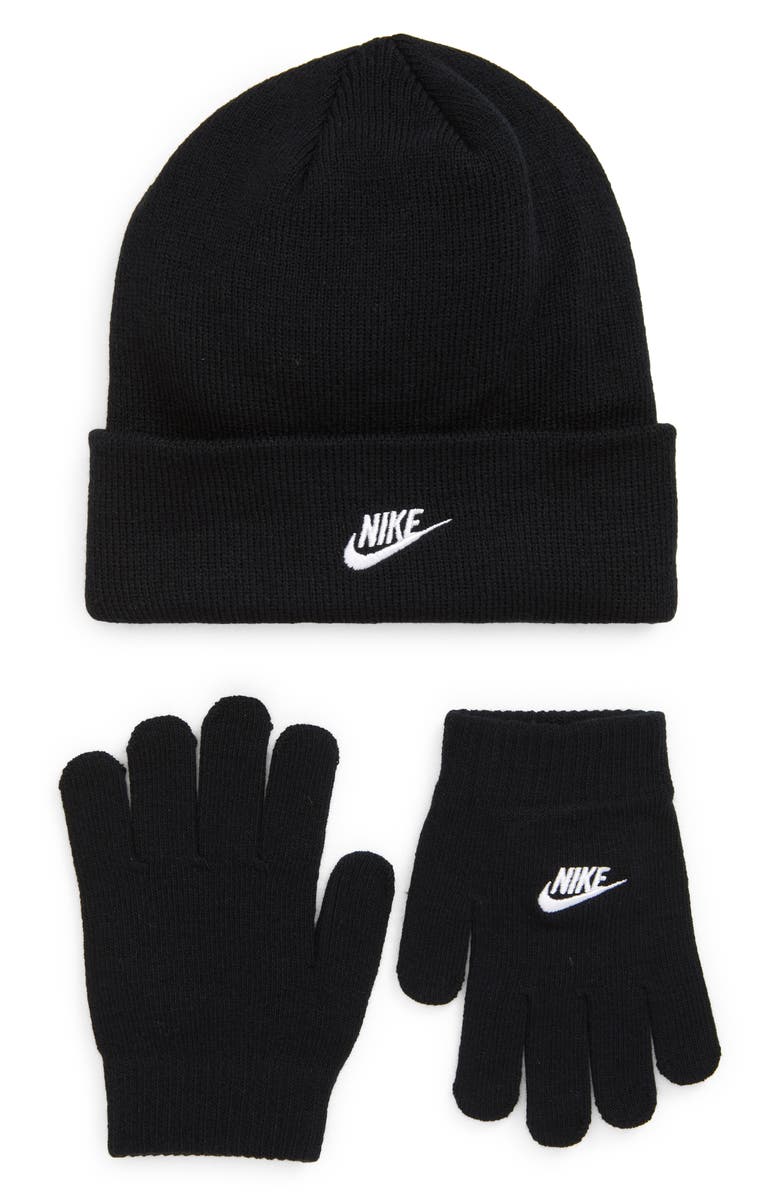 Nike Kids' Embroidered Logo Knit Beanie & Gloves Set, Main, color, 