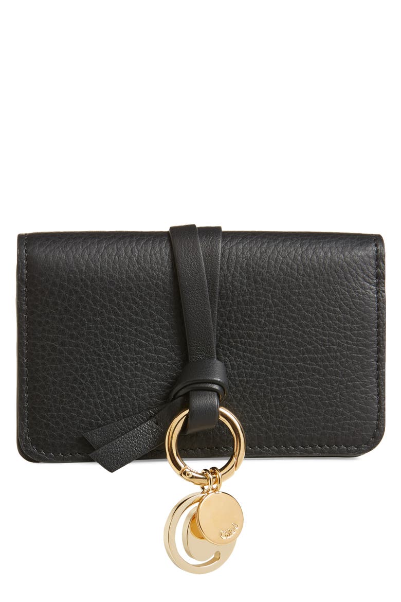 Alphabet Leather Foldover Card Case, Main, color, BLACK