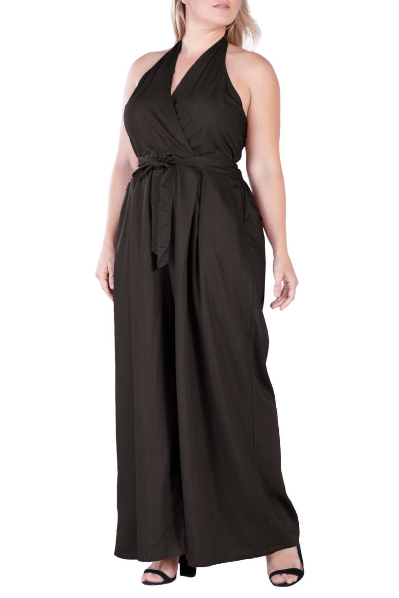 Wide Leg Poplin Halter Jumpsuit, Alternate, color, BLACK
