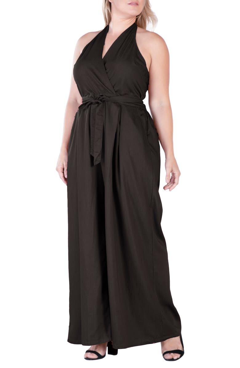 Standards & Practices Wide Leg Poplin Halter Jumpsuit, Alternate, color, Black