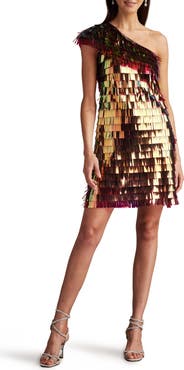 SHO by Tadashi Shoji Sequin Fringe One-Shoulder Cocktail Minidress