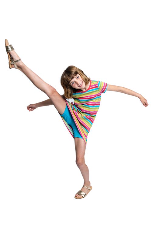 Mightly Organic Cotton Short Sleeve T-shirt Dress In Rainbow Stripe