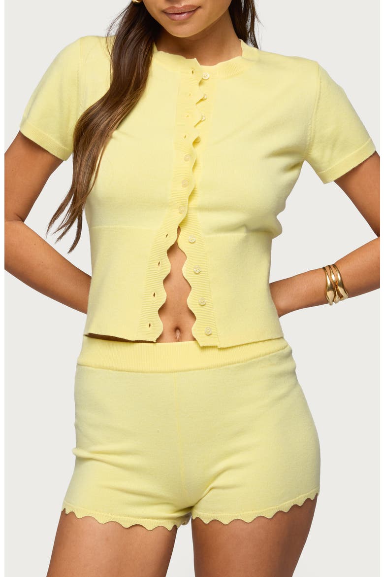 Rosie Scallop Placket Short Sleeve Cardigan, Main, color, YELLOW