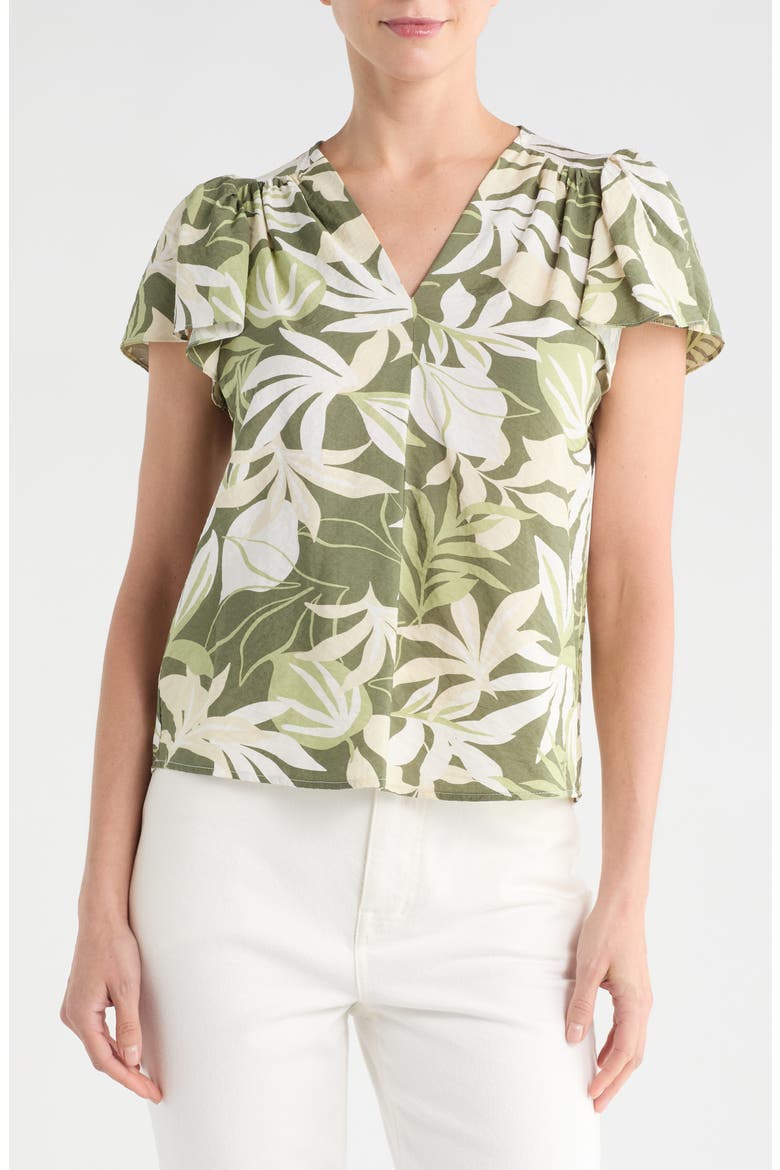 V-Neck Flutter Sleeve Top, Main, color, OLIVE