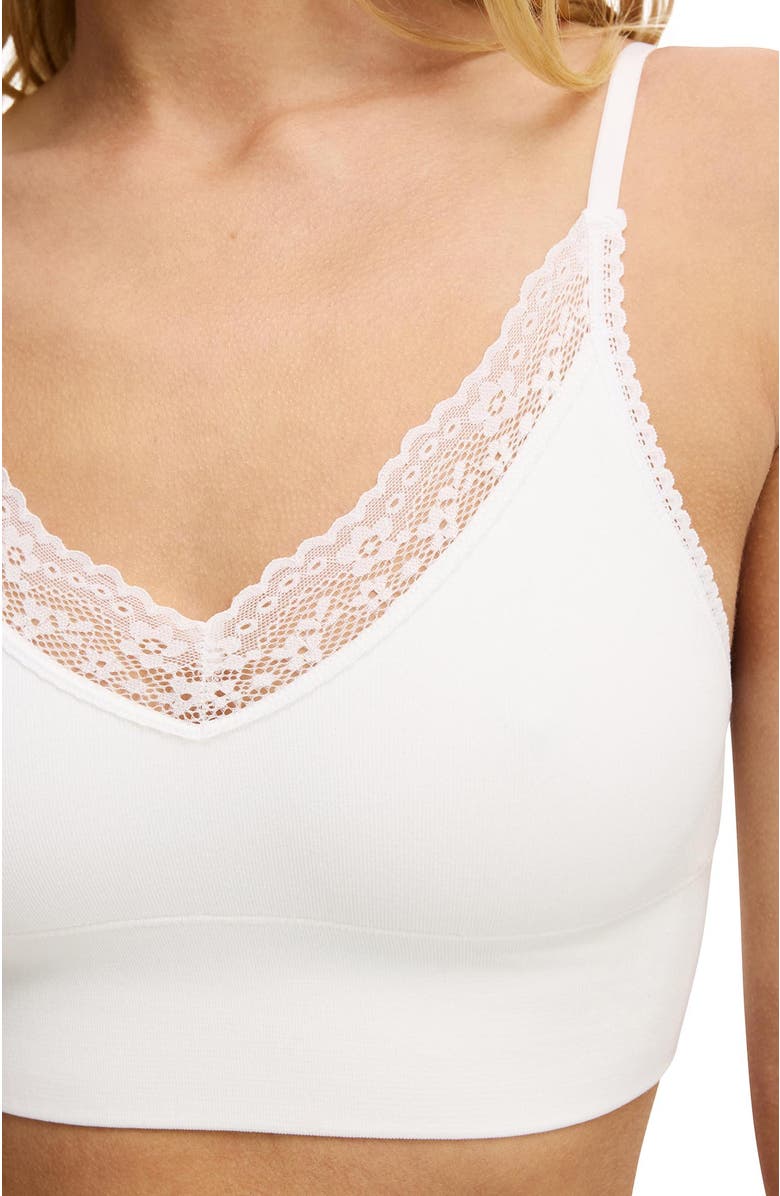 COTTON ON BODY Women's Seamless Longline Lace Trim Bralette, Alternate, color, White