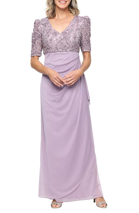 Embellished Short Sleeve Empire Waist Gown