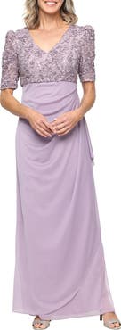 Alex Evenings Embellished Short Sleeve Empire Waist Gown