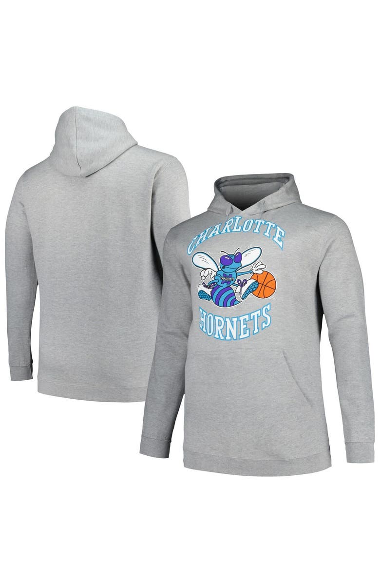 Mitchell & Ness Men's Mitchell & Ness Heather Gray Charlotte Hornets Hardwood Classics Big & Tall Pullover Hoodie, Main, color, Heather Gray