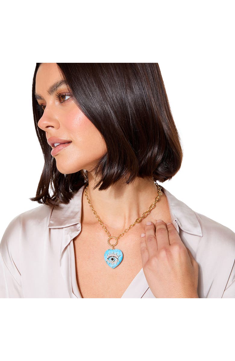 Kurt Geiger London Evil Eye & Turquoise Heart Pendant Necklace, Alternate, color, Turquoise