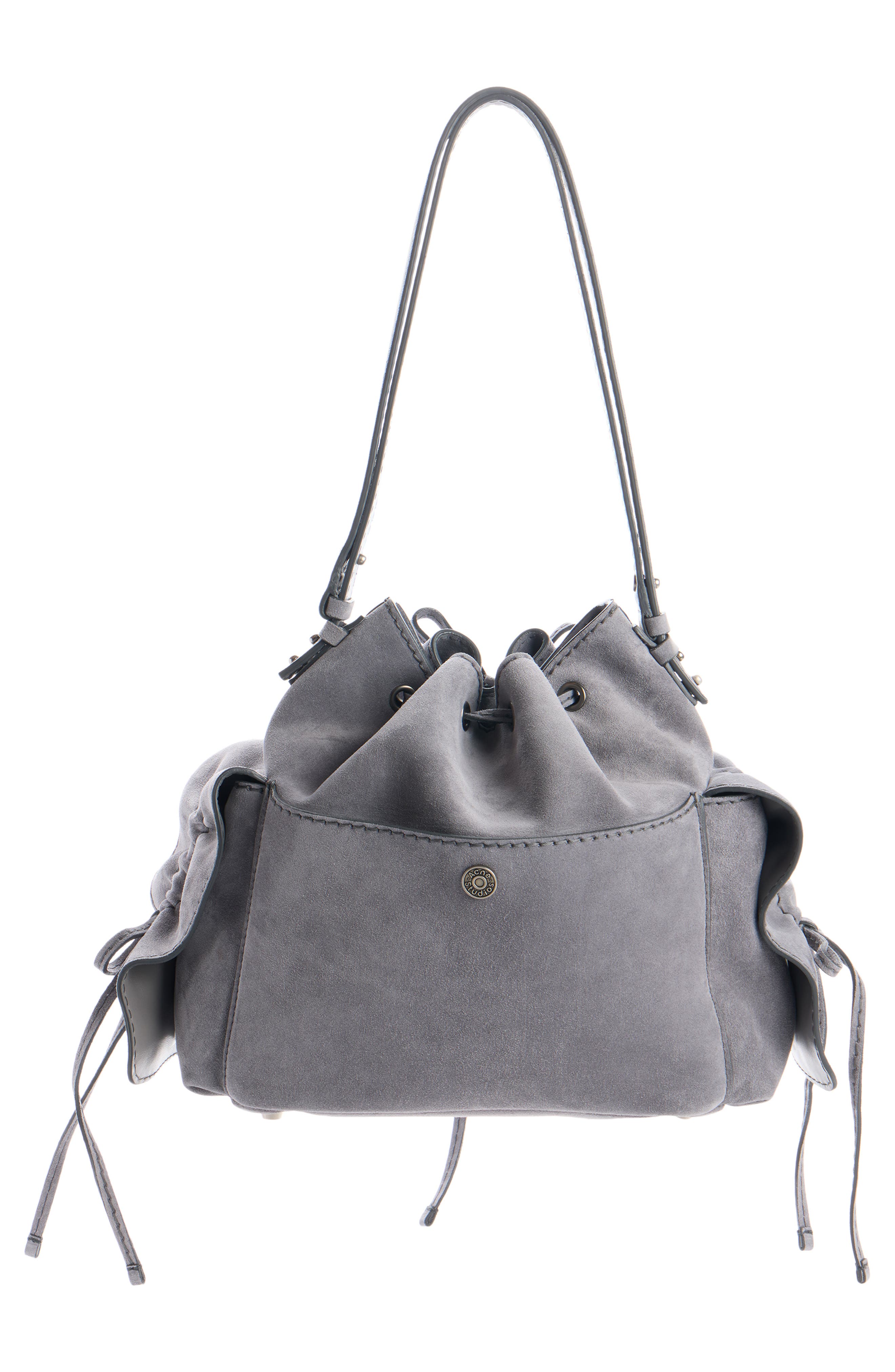Multipocket Suede Bucket Bag, Alternate, color, COLD GREY