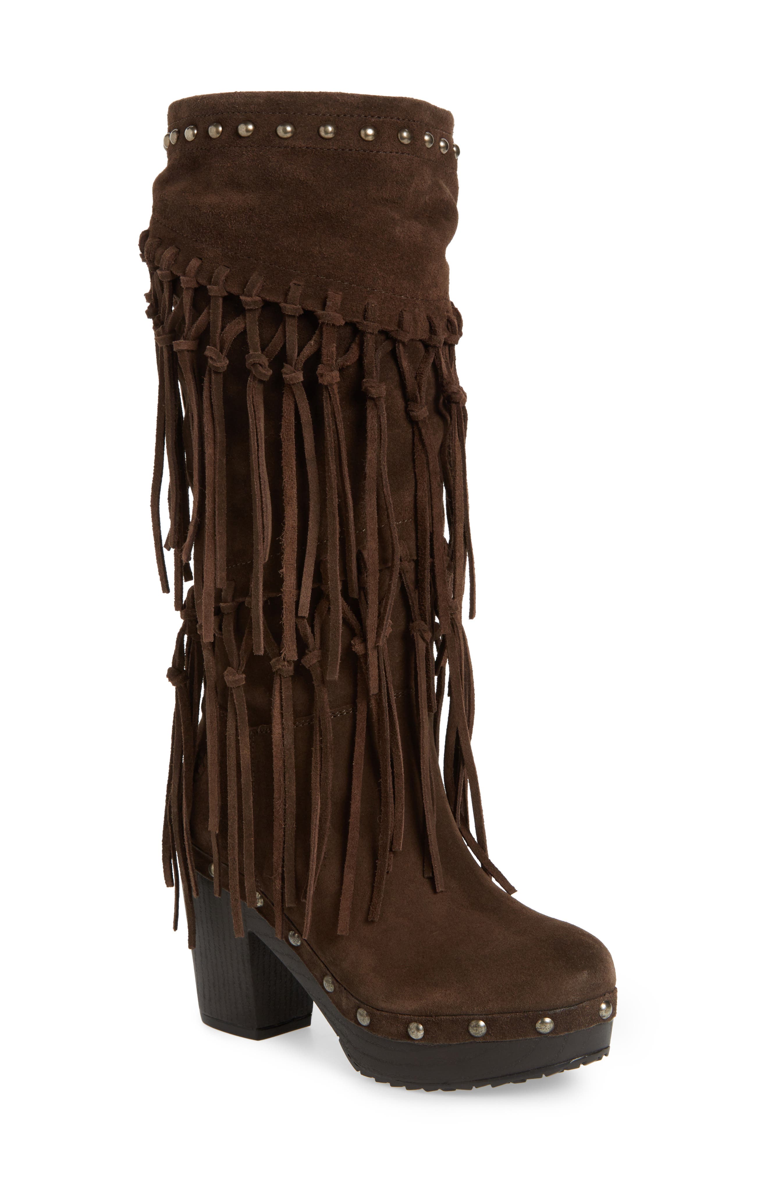 Music Row Fringe Boot, Main, color, DARK BROWN SUEDE
