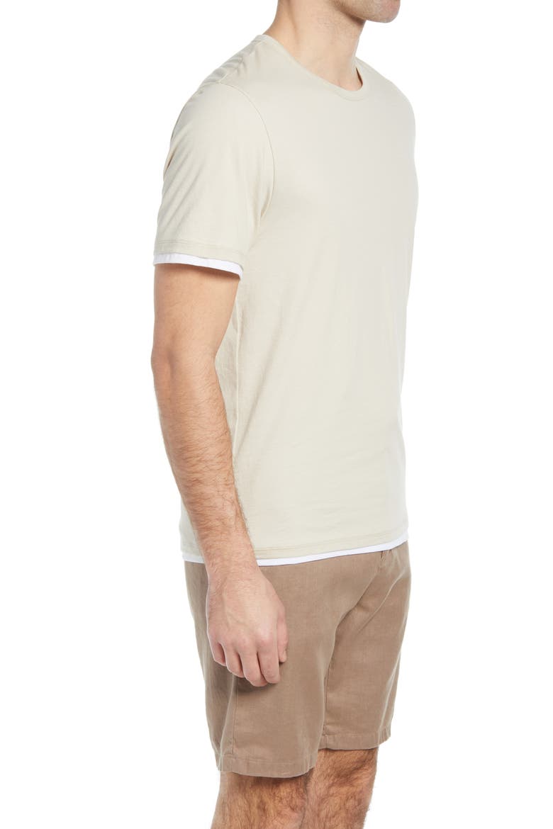 Slim Fit Double Layer Crewneck T-Shirt, Alternate, color, DESERT SAND/ OPTIC WHITE