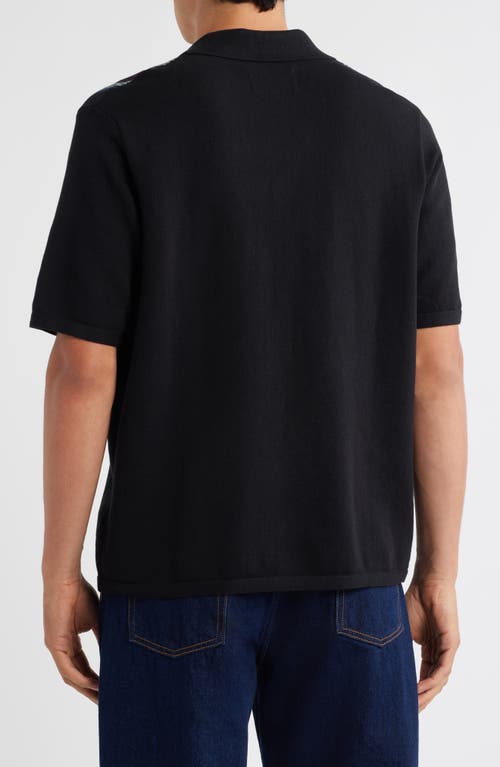 Wax London Ivy Stripe Knit Cotton Camp Shirt In Black