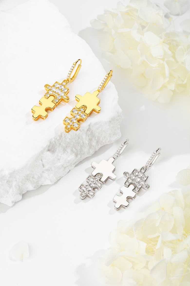 Jigsaw Puzzle Drop Earrings, Alternate, color, Silver