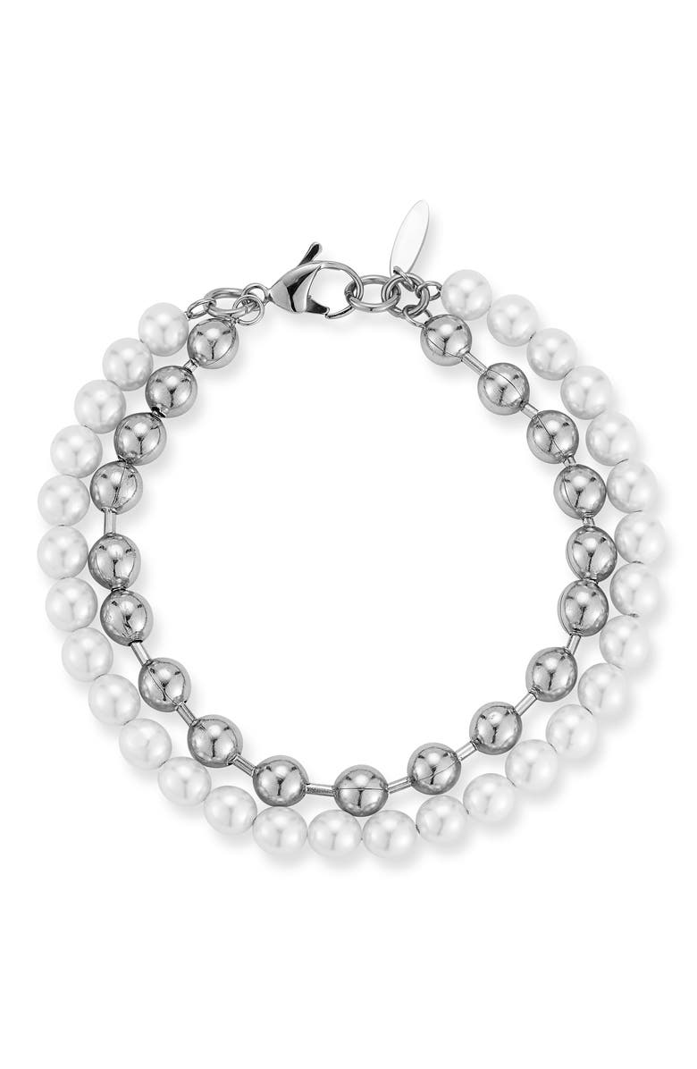Yield of Men Men's Faux Pearl & Rolo Chain Layered Bracelet, Main, color, Silver