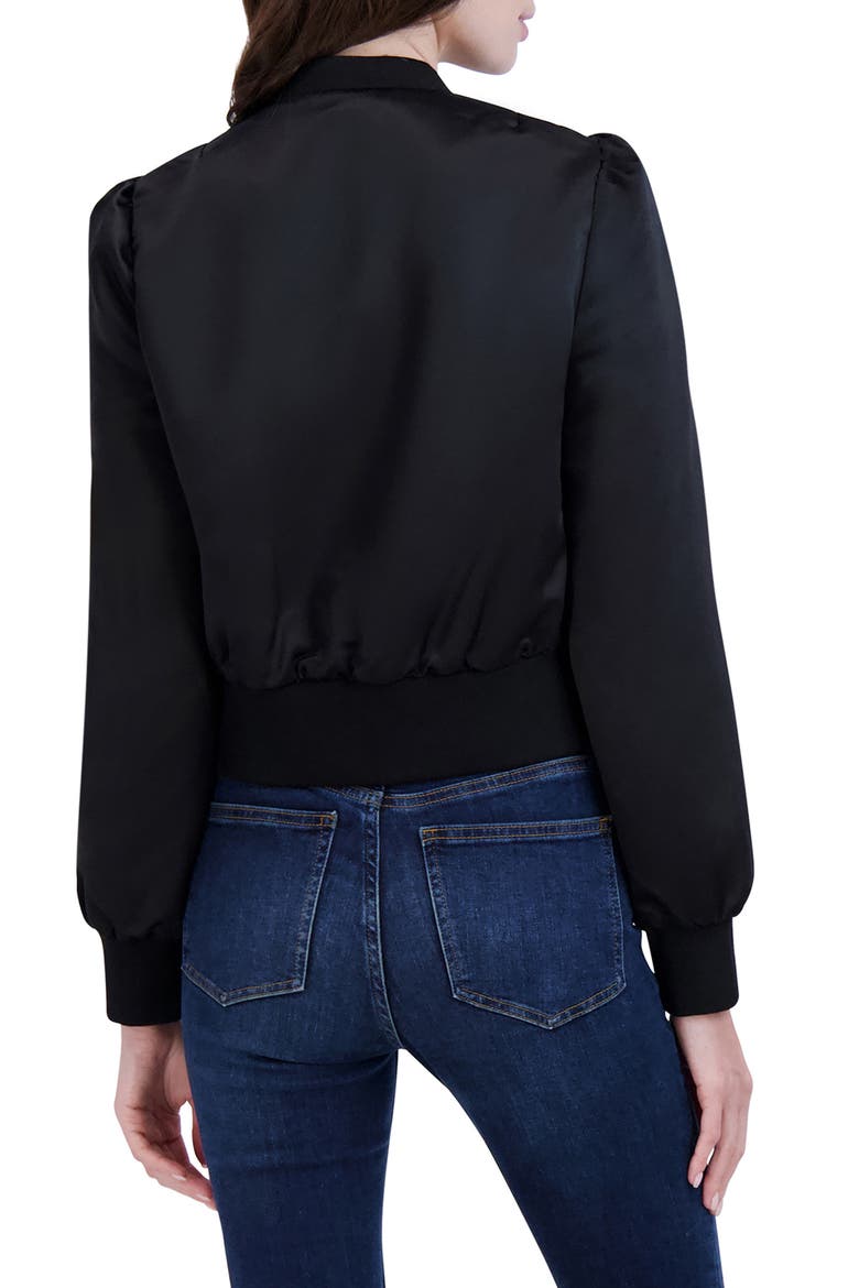 Satin Bomber Jacket, Alternate, color, BLACK