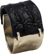 SAACHI Hammered Metal & Leather Cuff Bracelet