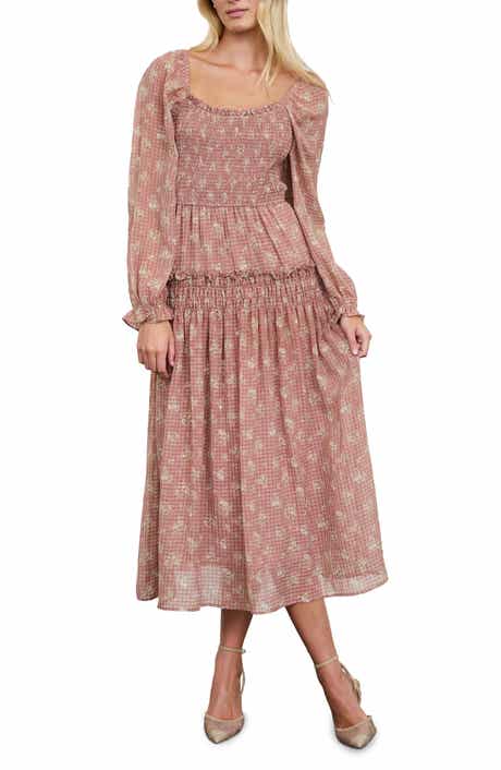 Smocked Long Sleeve Midi Dress