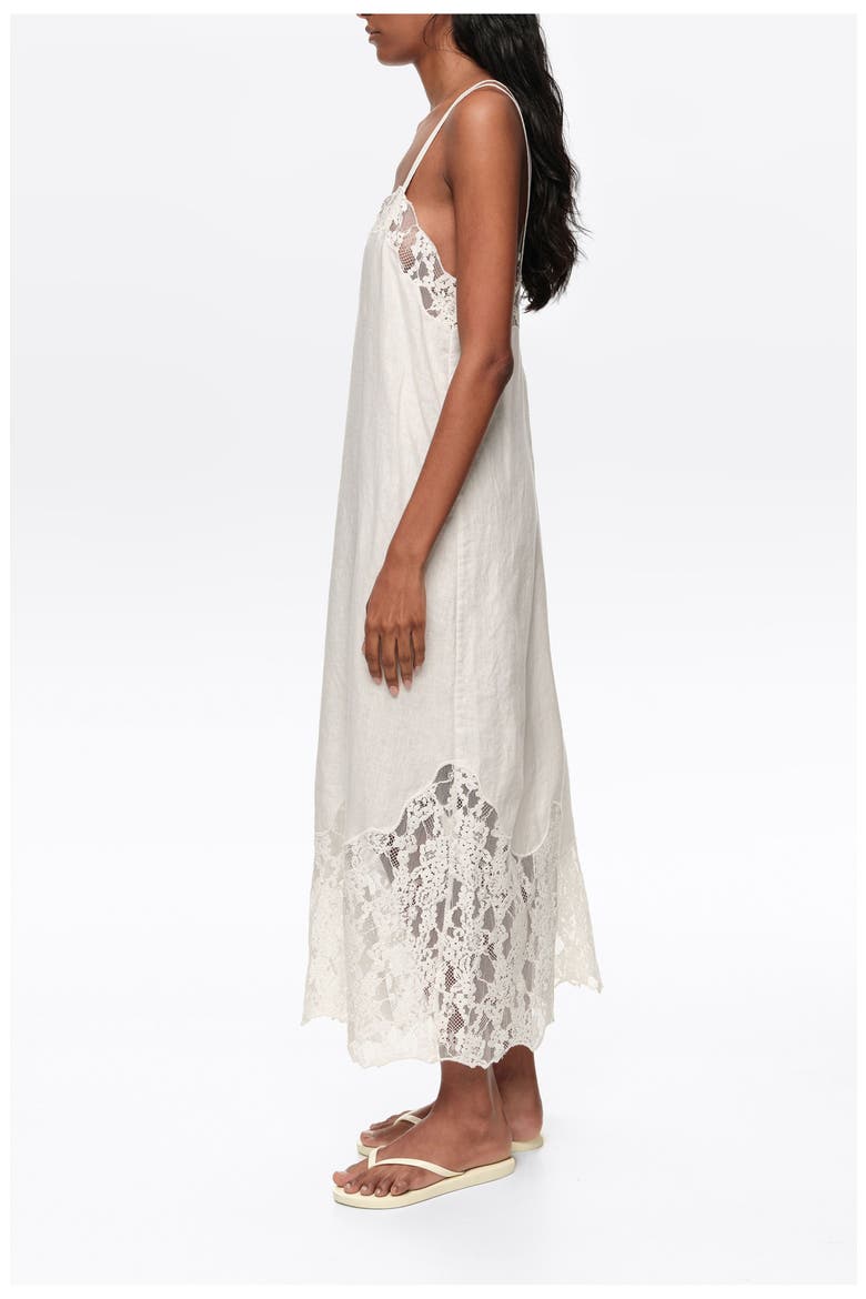 Washed Linen Lace Midi Dress, Alternate, color, WHITE