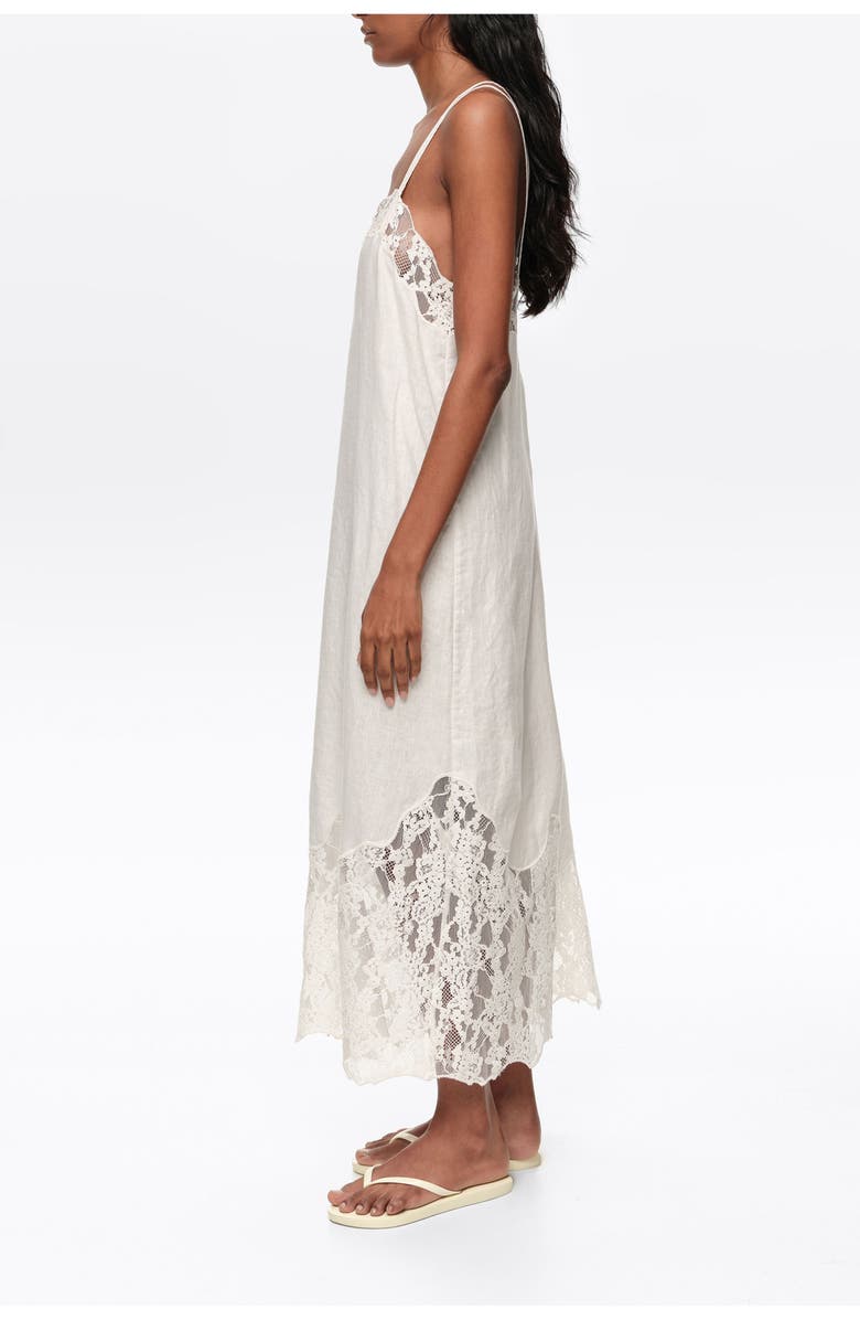 Bimba y Lola Washed Linen Lace Midi Dress, Alternate, color, White