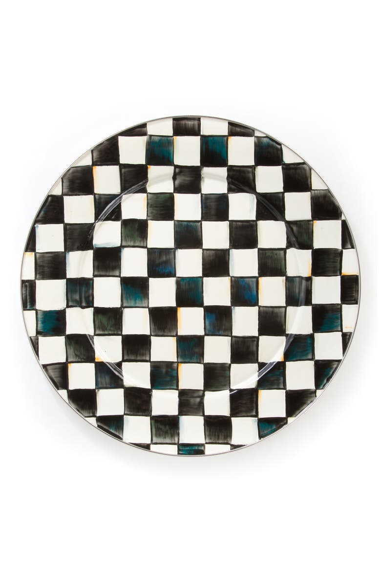 Courtly Check Enamel Serving Plate, Main, color, BLACK/ WHITE
