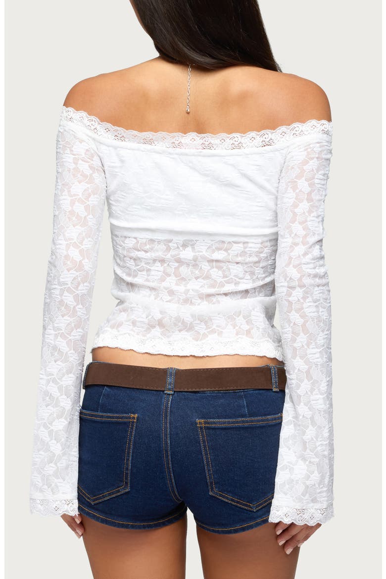 Off the Shoulder Sheer Lace Top, Alternate, color, WHITE