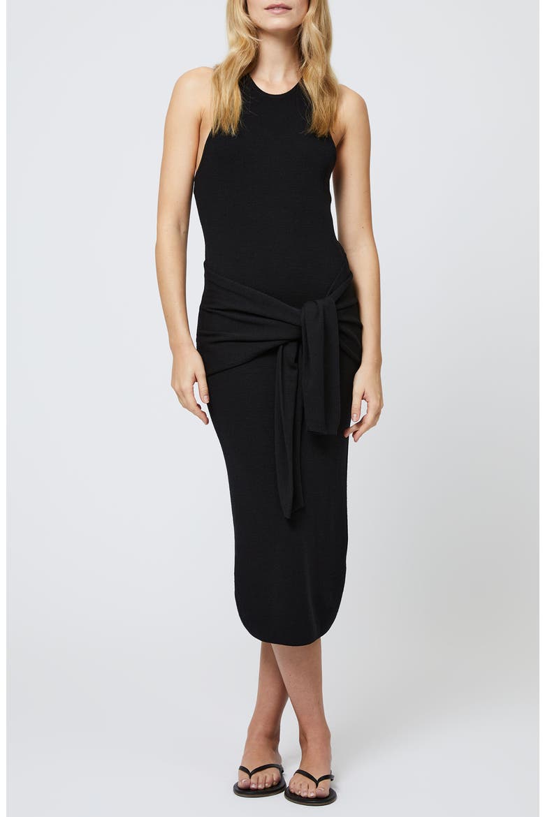 Cosysoft Tie Front Racerback Midi Dress, Main, color, 01-BLACK