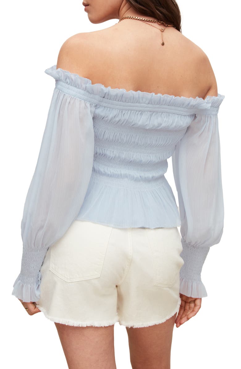 AllSaints Lara Shirred Off-The-Shoulder Peplum Top, Alternate, color,