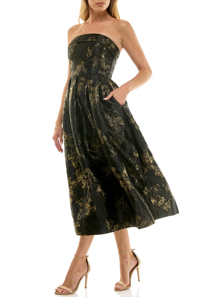 Metallic Strapless Gown, Alternate, color, BLACK/ GOLD