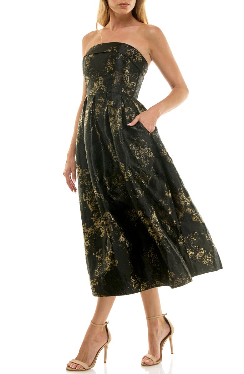 Socialite Metallic Strapless Gown, Alternate, color, Black/ Gold