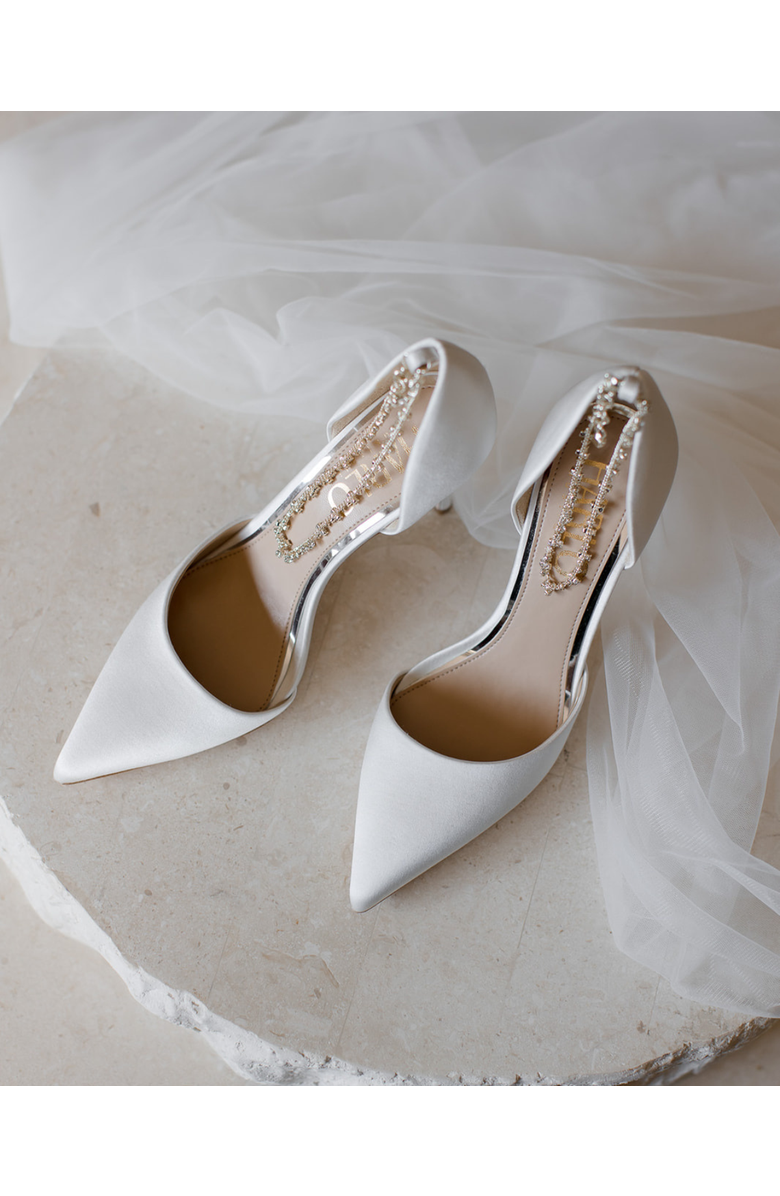 HARLO Daniela Bridal Pointed Toe Stiletto with Crystal Ankle Strap, Alternate, color, Soft White Satin