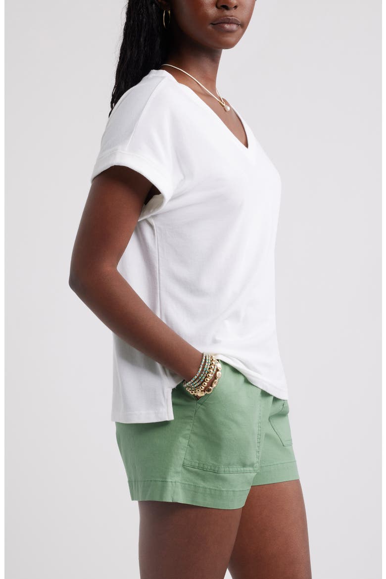 Roll Cuff V-Neck T-Shirt, Alternate, color, WHITE