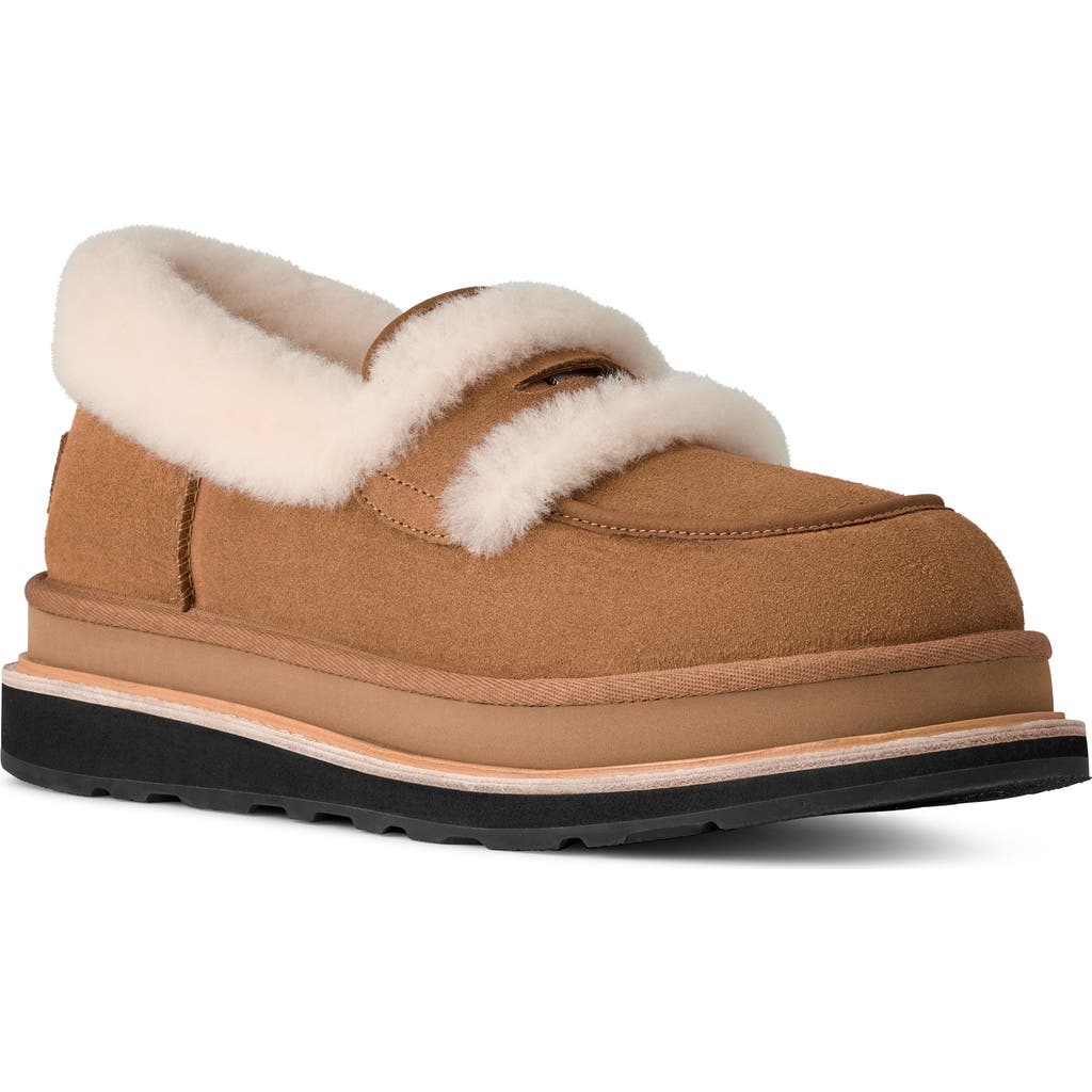 Ugg(r) X Sacai Gender Inclusive Genuine Shearling Trim Penny Loafer In Brown