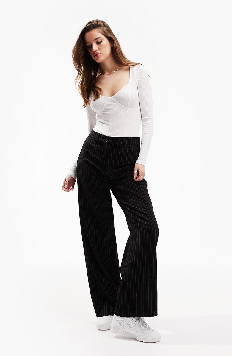 ASOS DESIGN Corset Long Sleeve Rib Bodysuit, Alternate, color, 