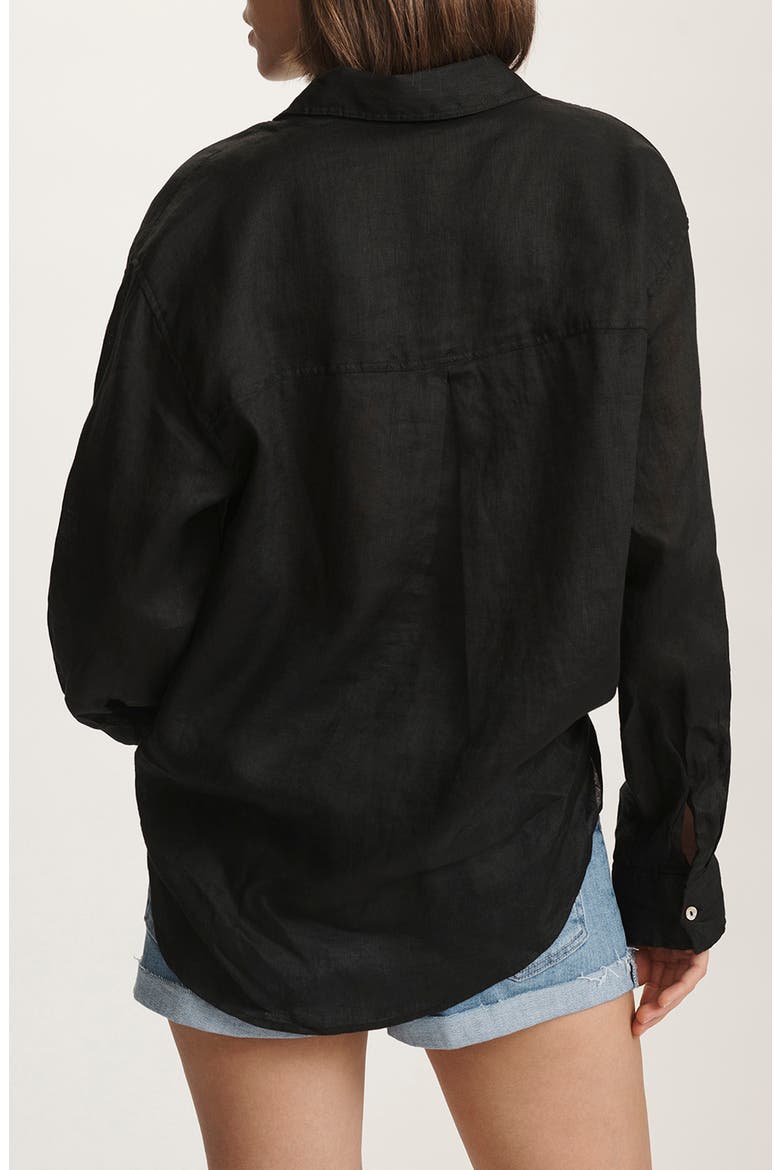 Oversize Linen Button-Up Shirt, Alternate, color, BLACK
