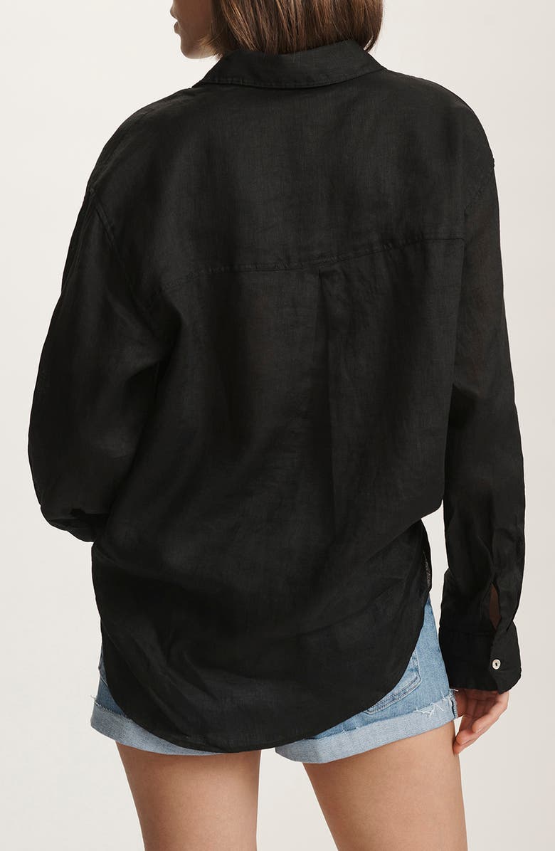 Mavi Jeans Oversize Linen Button-Up Shirt, Alternate, color, Black