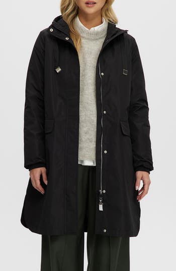 Noize Mid Length Rain Coat In Black